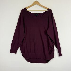 Lane Bryant Burgundy Purple Long‎ Sleeve Side Ruched Knit Sweater Women's 26 28
